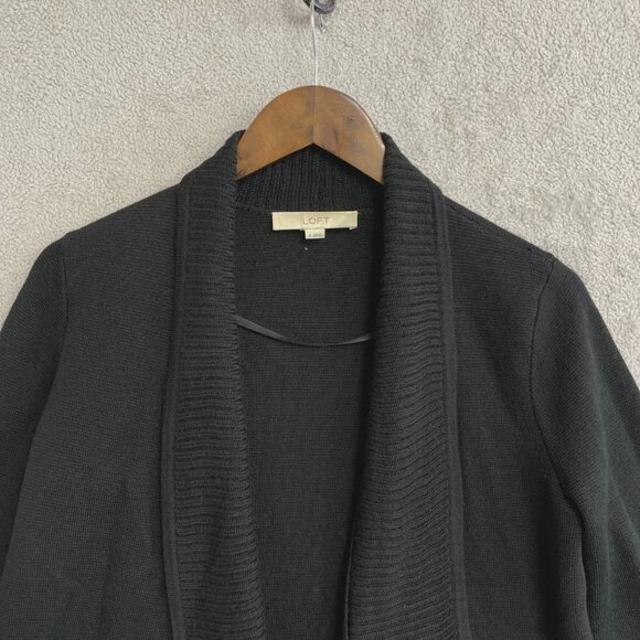 Loft Merino Wool Blend Women's Size M Black Open front Cardigan Sweater - Picture 6 of 7